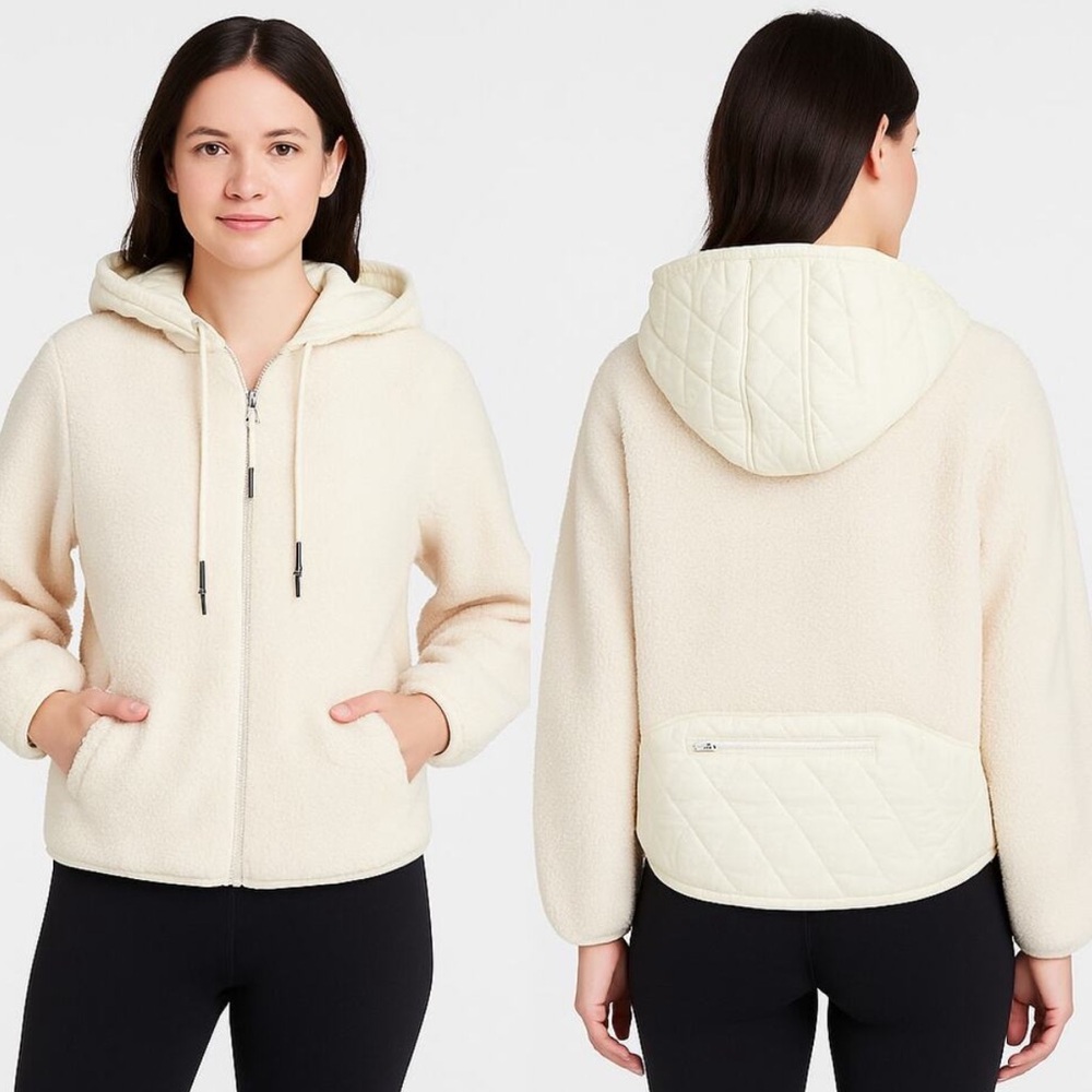 JoyLab cream hooded jacket with pockets, Size M